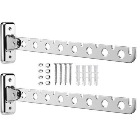 Set Mit 2 Klappbaren Wand-trockengestellen Aus Edelstahl – 37 Cm Lang – 8 Kleiderbügel – Einfache Montage Mit Schrauben Und Dübeln – Für Schlafzimmer Und Balkon