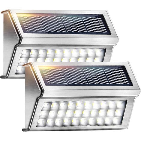 Solarleuchte Für Den Außenbereich, 2 Stück, 30 Leds, Wasserdichte Solarlampe, Edelstahl, Solarbeleuchtung, Kabellose Sicherheitslampe, Wandlampe Für Garten, Hof, Terrasse, Treppen, Parkplatz, Terrasse