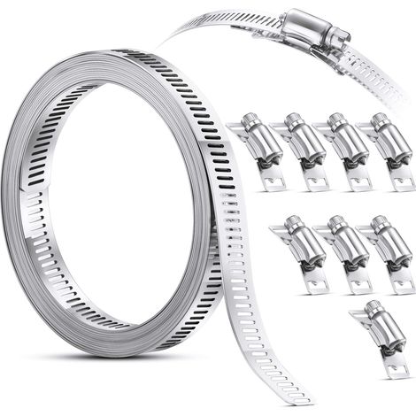 Tonchean Schlauchschelle, Schlauchschelle Stahlschneckenschelle, Riemenschlauchschelle Mit Befestigungselementen, 304 Edelstahlschellen, Verstellbare Schraubschlauchschelle (8 Fuß)