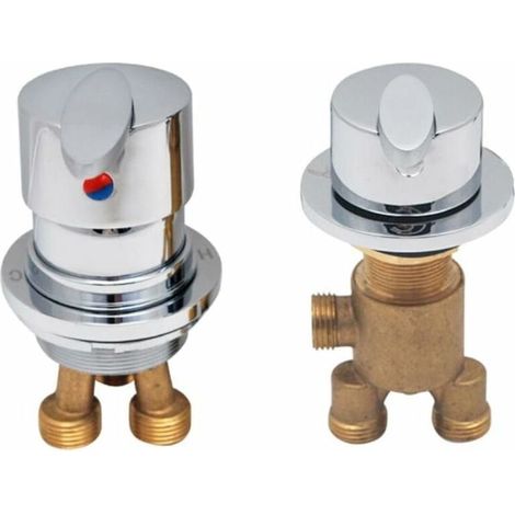 Thermostatischer Badewannenmischer Aus Messing – Metalloberfläche – G1/2 – Mutterndurchmesser 29 Mm – Doppelgriffe Zur Temperaturregelung