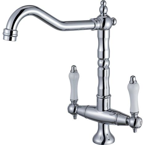 Küchenarmatur Aus Chrom, Zweigriff-küchenmischer Für Spülbecken Mit 360° Schwenkbarem Auslauf, Küchenarmatur Mit Hochdruck-messingauslauf