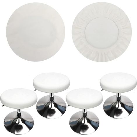 (4 Stück Weiß) Runder Hockerbezug, Barhockerbezug, Luxuriöser Stoff, Durchmesser 30–40 Cm, Dehnbar, Knitterfrei, Waschbar Und Staubdicht