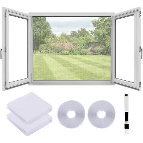 Set Mit 2 Moskitonetzen, Maschenweite 1,3 X 1,5 M – Inklusive Klebeband Und Reinigungsbürste, Weiß