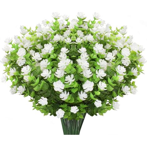 10 Sträuße, Künstliche Blumen, Künstliche Blumen, Uv-beständig, Grün, Sträucher, Pflanzen, Eukalyptus, Für Drinnen Und Draußen, Hängender Übertopf, Heim- Und Gartendekoration, Weiß
