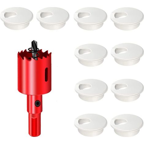 10 X Kabeldurchführungen Für Den Schreibtisch, 35 Mm, Ideale Lösung Für Büro- Und Heimkabel, Mit Lochsäge (weiß, 35 Mm)