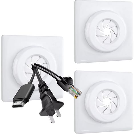 2 Quadratische, Drehbare, Offene Kabelführungsplatten, Selbstklebende Wandloch-abdeckplatten Für Drähte, 1 Verstellbarer Ausgang Für Netzwerkkabel/tv-lautsprecher (weiß).