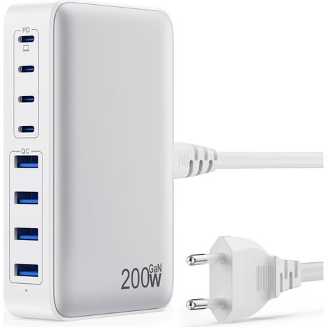 200-w-usb-c-ladegerät, Schnellladegerät Mit Gan Iii-technologie, 8 Ports Pd Qc Pps-mehrfachsteckdose, 65-w-laptop-ladeadapter, Kompatibel Mit Macbook Pro