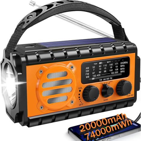 20000 Mah Notfallradio Mit Noaa-wetter, Sw/am/fm Tragbares Überlebensradio Mit Schnell Aufladbarem Wiederaufladbarem Solarakku, Taschenlampe, Leselicht, Sos-sirene Oder Zuhause Im Freien