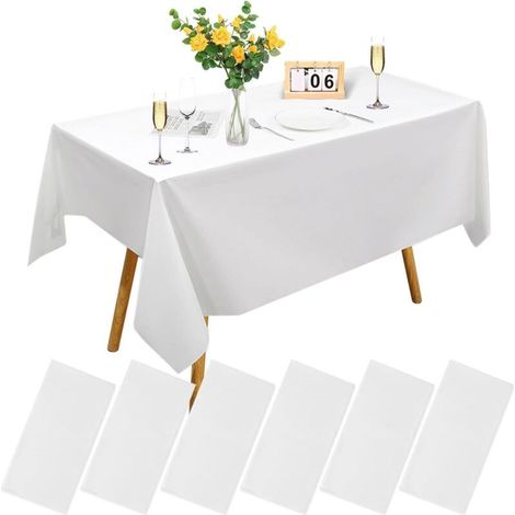 6 Stück Weiße Einweg-tischdecke In Stoffoptik, 137 X 274 Cm, Weiße, Rechteckige Kunststoff-tischdecke Für Hochzeit, Party, Grill, Picknick