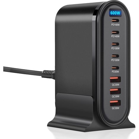 600 W Mehrfach-usb-c-ladegerät, 8 Anschlüsse, Gan-schnellladegerät, Qc+pd-steckdosenleiste, Schnellladebuchse, Ladestation, Kompatibel Mit Laptop-telefon