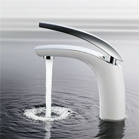 Badezimmer-wasserhahn, Waschtischmischer Aus Hochwertigem Messing, Weiß-chrom-obinetterie Für Waschbecken, Höhe Unter Auslauf 125 Mm