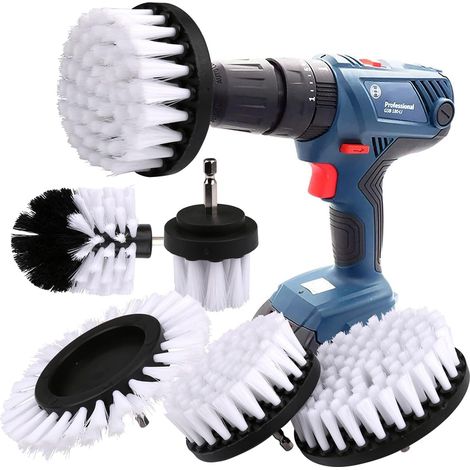 Bohrmaschinen-reinigungsbürste, 5 Stück, Elektrische Bohrmaschinen-reinigungsbürste, Radreinigung Für Felgen, Teppich, Fliesen, Badewanne, Ziegel, Boden (weiß)