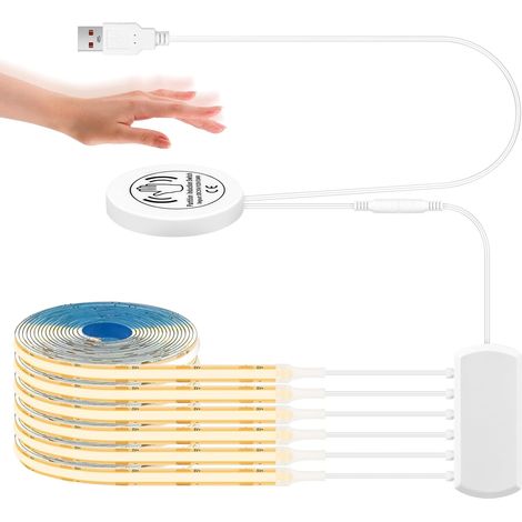 Cob-led-streifen 1 M, 6 Stück Cob Warmweißer Led-streifen Parallel, Mit Touch-dimmer Und Manuellem Scan, Schneidbare Beleuchtung Für Schrank, Vitrine, Akustikpaneele, 5 V