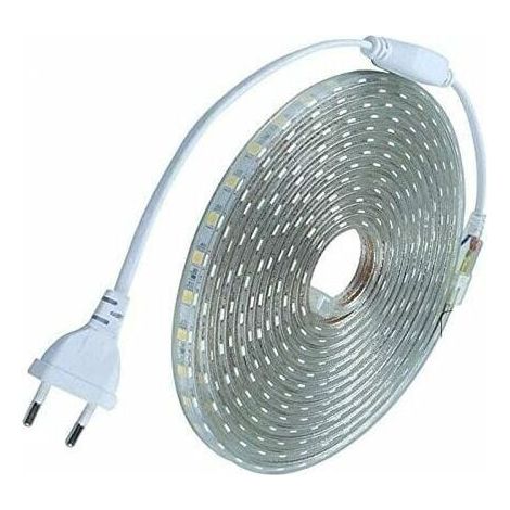 Choyclit – Led-streifen 10 Meter 220 V – Wasserdicht Ip67 Aus Silikon – Kaltweiß 6200 °k Smd5050 60 Leds/m – 700 Lumen/m – Einfache Plug&play-installation