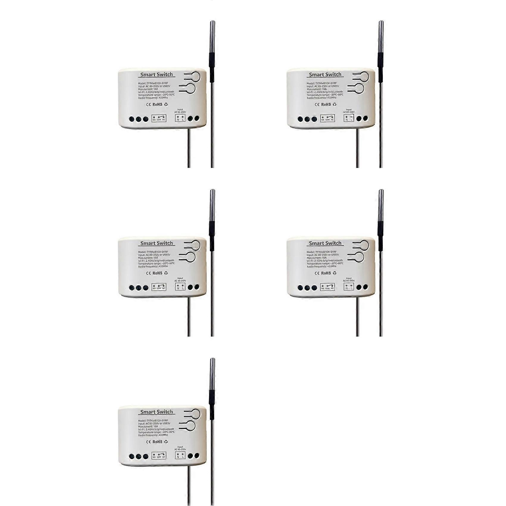 Lot De 5 Relais De Commutation Wifi Tuya Smart Life Avec Surveillance De La Température, Capteur De Thermostat, Contact Passif Sans Potentiel, 85-250 V Ca