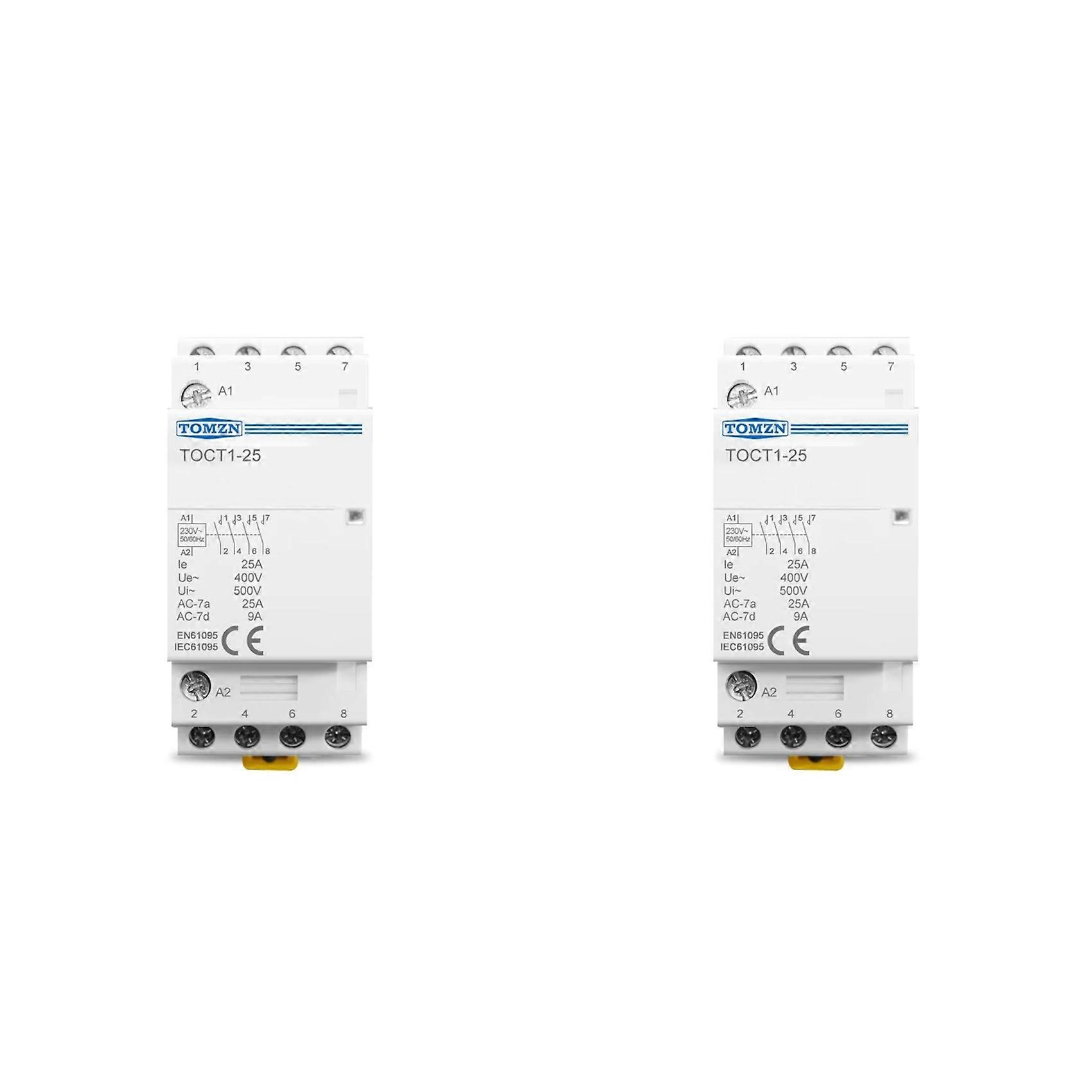 2x Tomzn Toct1-25 4p 25a 4no 220v/230v 50/60hz Contacteur Modulaire Ca Domestique Sur Rail Din 4no