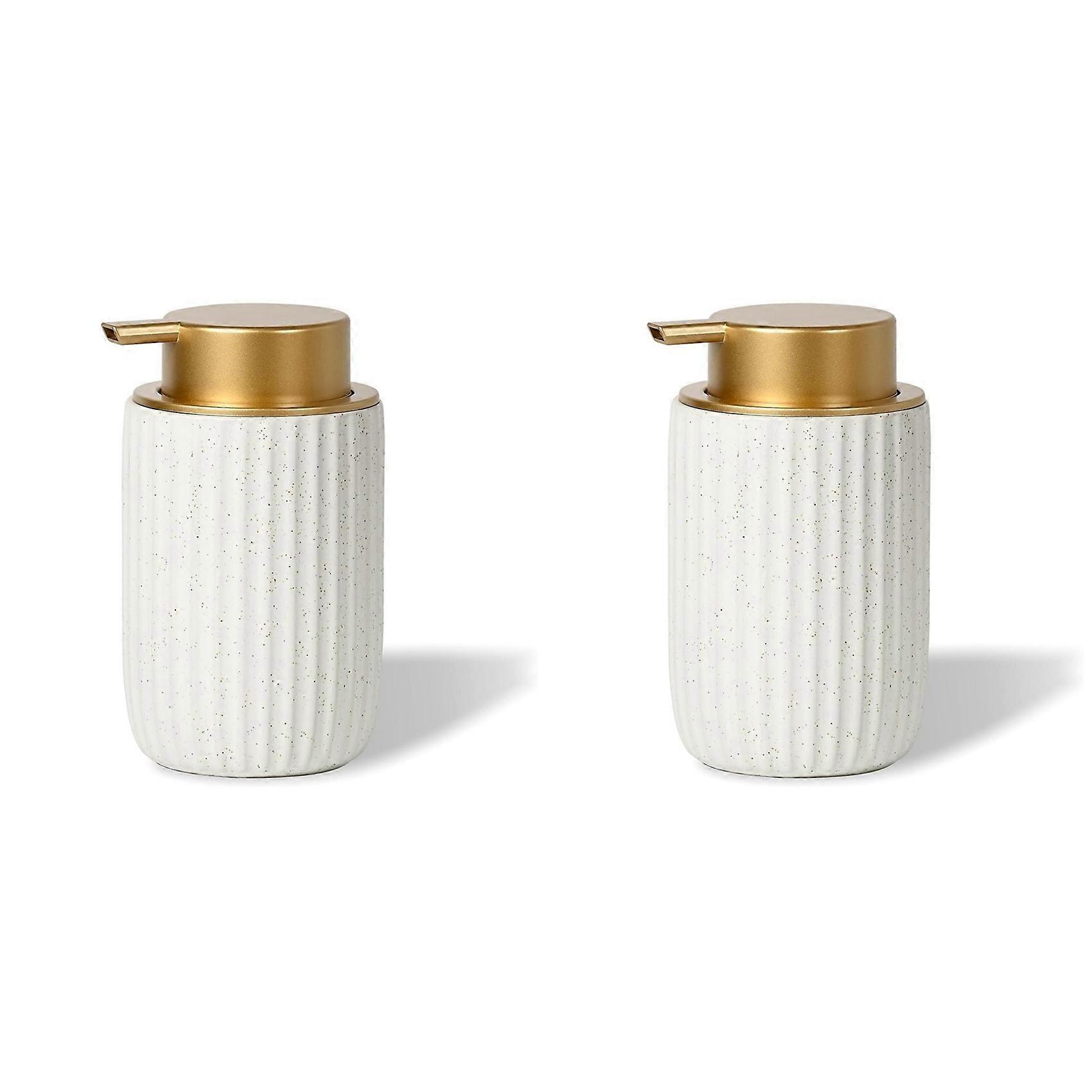Distributeur De Savon Mousse En Céramique Blanche Mate Mouchetée (lot De 2), Pompe Rechargeable De 350 Ml Avec Bouchon Doré, Distributeur De Savon Mousse Élégant