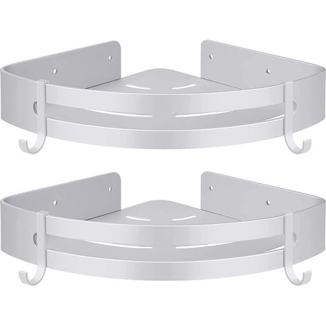 Eck-duschregal Ohne Bohren, Badezimmer-duschaufbewahrung, Badezimmer-zubehör, Duschregal, Kein Rostfreies Aluminium, 2er-set, Weiß, Mit Haken