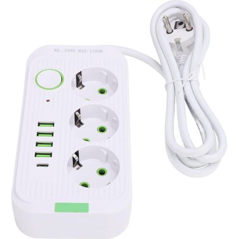 Europäische Steckdosenleiste, 3 Steckdosen, 4 Usb-anschlüsse, 1 Typ-c-wandsteckdose, Verlängerung Mit 2 M Kabel, 10 Und 2500 Usb-anschlüsse Im Europäischen Design, Dieser Adapter Von 1 Auf (weiß)