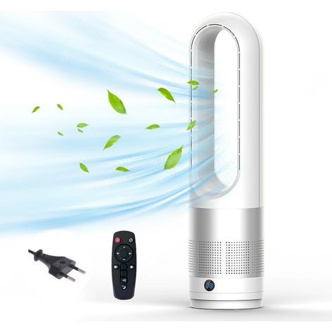 Flügelloser Turmventilator Mit Luftreiniger, 18 Zoll Leise Mit Fernbedienung, 8 Geschwindigkeiten, 80°-oszillation, 8-stunden-timer, Led-bildschirm – Für Schlafzimmer