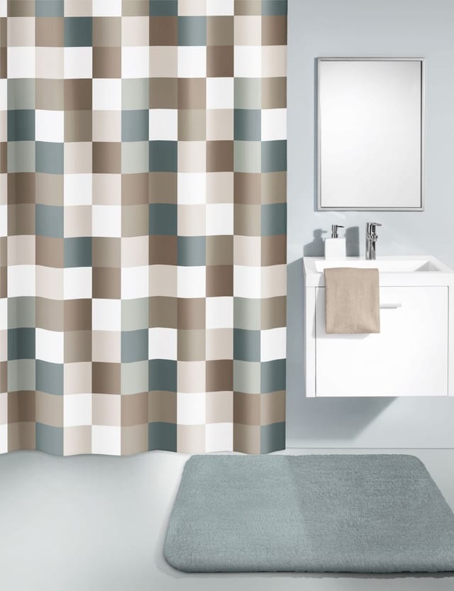 Kleine Wolke Duschvorhang Check Taupe 180x200 Cm Duschvorhänge