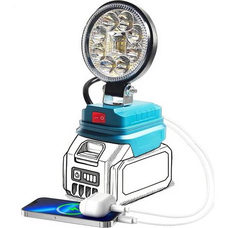 Kabellose Led-arbeitsleuchte, Tragbare Scheinwerfer-taschenlampe Für Makita 18 V Lxt-akku Mit Usb-a-ladeanschluss Für Camping, Emploice-beleuchtung, Notfall-reparatur, Camping (ohne Akku)