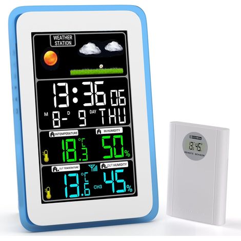 Kabellose Wetterstation Für Drinnen Und Draußen, Kabellose Wetterstation, Thermometer, Hygrometer, Innen- Und Außenbarometer Mit Led-sensor, Hintergrundbeleuchtung, Bildschirmuhr, 10 Funktionen In Ein