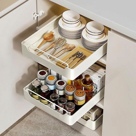 Küchen-schiebeschublade, Ausziehbarer Schrank-organizer, Erweiterbare Schiebeschubladen, Schiebeschublade Für Küchenschrank, Kein Bohren Oder Nägel Erforderlich, S (43 20 7 Cm)