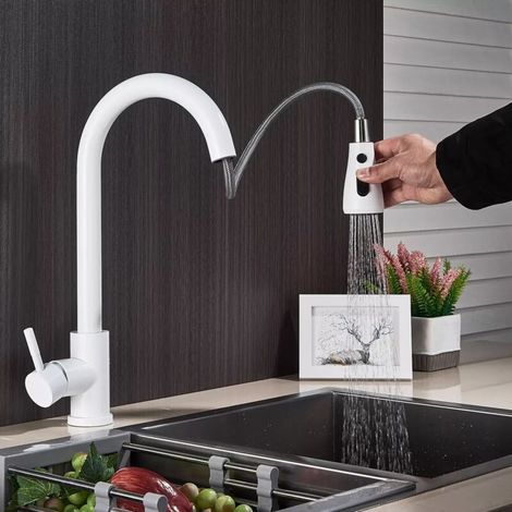 Küchenarmatur, Weißer Küchenarmatur Mit Dusche, 360° Drehbarer Küchenarmatur, Chrom, Einhebel-spültischarmatur, Hochdruck-spültischarmatur