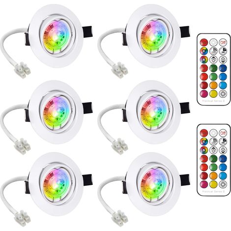 Led-einbaustrahler, Verstellbare Gu10-glühbirne, Rgb-farbwechsellampe, Warmweiß 2700 K, Tagesdecke, Deckeneinbauleuchte, 6 W, Ac 85 V–265 V, Runde Metall-spot-glühbirne Mit Fernbedienung (6er-set)