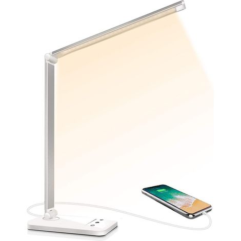 Led-schreibtischlampe, Dimmbar, 5 Farbmodi, 10 Helligkeitsstufen, Flexible Touch-steuerung, Augenschutz, Nachttischlampe Mit Usb-anschluss Und Timer-funktion
