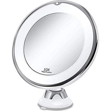 Led-beleuchteter 10-facher Vergrößerungsspiegel Mit Starkem Saugnapf, Batterie – Make-up-spiegel Mit Dimmbarem Naturlicht Für Badezimmer (weiß)