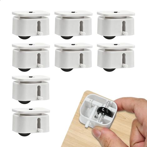 Mini-möbelrollen, 8 Stück, Selbstklebende Rollen, 5,6 Mm, 360° Drehbar Mit Bremse, Leise, Für Tische, Karren, Schränke, Maximale Belastung 50 Kg (weiß)