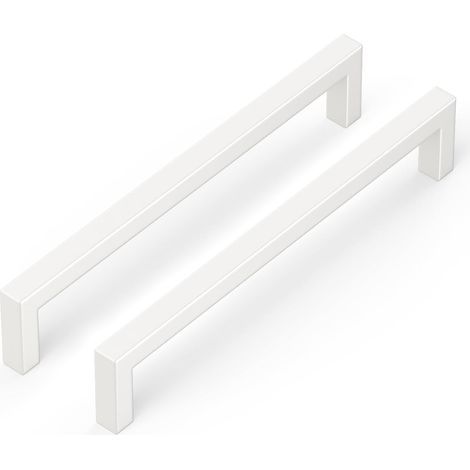 Packung Mit 10 Quadratischen Küchenschrankgriffen Aus Edelstahl, Weiß, 128 Mm