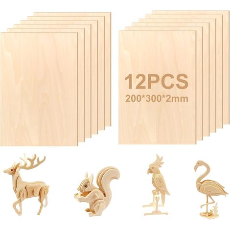 Packung Mit 12 Sperrholzplatten, 300 X 200 X 2 Mm Lindenholzplatten, Unbehandeltes Sperrholz, Dünne Holzplatten, Lindenholzplatten Für Diy-holzbastelmodelle Und Gemälde