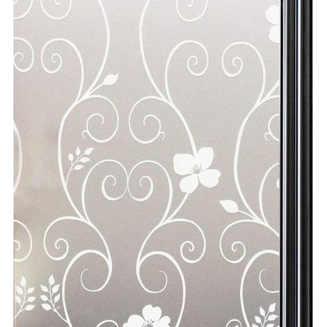 Selbstklebende Sichtschutz-fensterfolie – Undurchsichtiger Elektrostatischer Sichtschutz, Uv-schutz, Weißes Blumendekor, 30 X 200 Cm