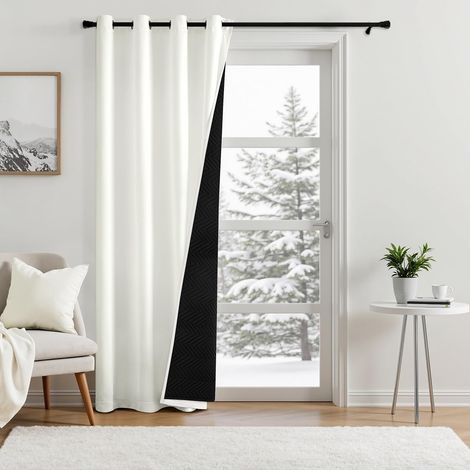 Set Mit 1 Thermo-verdunkelungsvorhang 140 X 200 Cm, Doppelte Isolierschicht Für Tür Und Fenster, Weiß