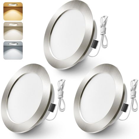 Set Mit 3 12-v-led-einbaustrahlern Für Möbel, Küche, Badezimmer, Wohnwagen Und Wohnmobil – Leistung Von 4 W, Entspricht 40 W Glühlampe – Erhältlich In 3000 K, 4000 K, 6000 K, Nickel