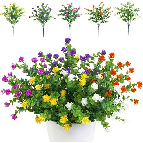Set Mit 5 Künstlichen Blumensträußen, Uv-beständigen Grünpflanzen Für Draußen, Drinnen, Balkon, Garten, Büro, Hochzeit, Party-dekoration (weiß)