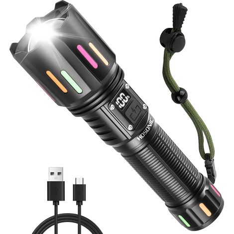 Superhelle Led-taschenlampen Mit 3000 Lumen, Wiederaufladbare Usb-c-taschenlampe Mit Lcd-leistungsanzeige, 5 Modi, Batteriebetriebene Handtaschenlampe