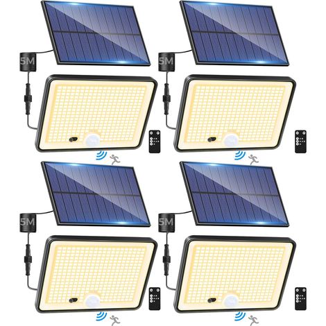 Set Mit 4 Solar-bewegungsmelder-außenleuchten Mit Fernbedienung, 342 Leds, Ip65 Wasserdicht, 3 Warmweiße Solarbeleuchtungsmodi, Ideal Für Garten, Garage Und Hof.