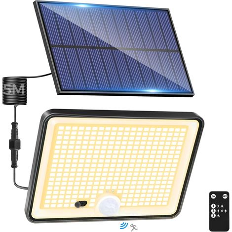 Set Mit 1 Solar-außenleuchte Mit Bewegungsmelder Und Fernbedienung, Wasserdicht (ip65) Mit 342 Leds, 3 Beleuchtungsmodi Für Garten, Garage Und Hof, Warmweißes Licht