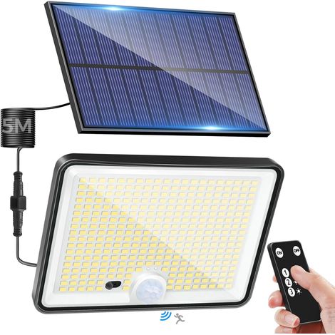 Set Mit 1 Solar-außenleuchte Mit Bewegungsmelder Und Fernbedienung, 342 Leds, Ip65 Wasserdicht, 3 Solarbeleuchtungsmodi Für Garten, Garage, Hof, Kaltweiß