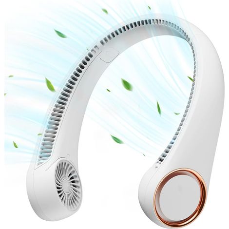 Tragbarer Nackenventilator, Leicht, Freihändig, 3 Geschwindigkeiten, Wiederaufladbarer 4000-mah-akku, Verstellbar, Tragbar, Ideal Für Reisen Und Büro, Weiß