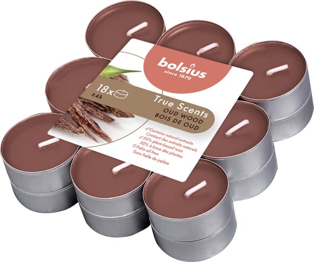 Bolsius Duftteelichte Oud Wood Höhe 1,15 Cm, Ø 3,1 Cm, 18er Pack Kerze Teelicht