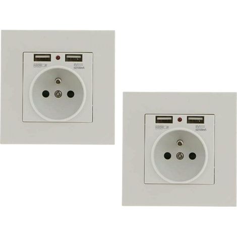 Tuserxln – 2er-pack Einbausteckdose Mit Zwei Usb-anschlüssen – Schwer Entflammbares Pc-material – Spannung Ac250 V – Stromstärke 16 A – Einfache Installation