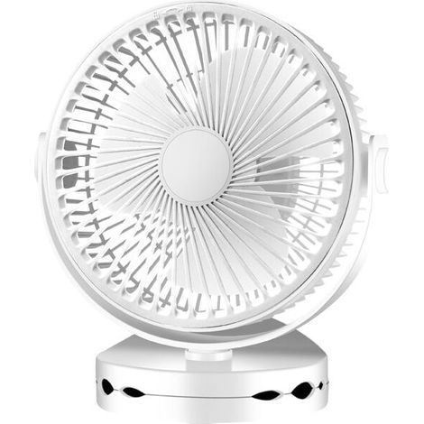 Ulisem Campingventilator, Usb, 6–21 Stunden Laufzeit, 4 Geschwindigkeiten, Led-beleuchtung Und Zelthaken, 360° Drehung, Leiser Wiederaufladbarer Tischventilator Für Den Außenbereich, Weiß