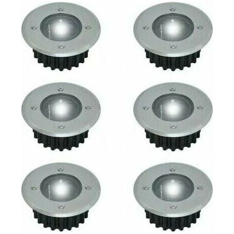 Ulisem Set Mit 6 In Den Boden Eingelassenen Solar-led-strahlern – Rund – Durchmesser: 85 Mm – Außenseite Beständig Gegen Den Sockel – Vorderseite Aus Edelstahl – 6 Solarlampen