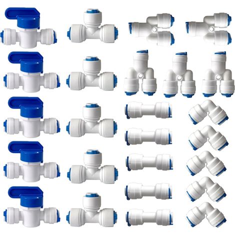 Umkehrosmose-wasserfilter-anschluss, 1/4 Zoll (6 Mm), Gerade Steckverbindung Für Wasserfilterschlauch, Kühlschrank-anschlussrohre (y+t+i+l-typ-kombinationshahn + Absperrventil), 25 Stück