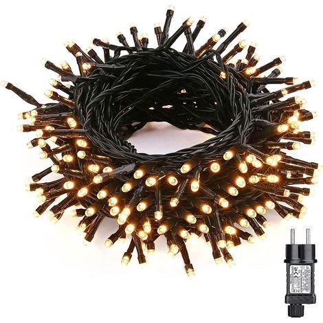 Warmweiße Weihnachtsbaum-lichtergirlande – 20 M, 200 Leds, Elektrisch, 8 Modi, Timer-speicherfunktion, Wasserdicht Für